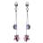 Boucles d'oreilles argent rhodié 2 étoiles rose et bleue fermoir