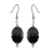 Boucles d'oreilles argent rhodié pierre ovale noire fermoir croc