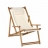 Chaise longue pliante en bois et toile ecru avec repose-tete. Multi-positions