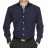 Chemise cintrée bleue marine, opposition rayée bleu et blanc, livrée dans son coffret