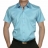 Chemise cintrée manches courtes bleue turquoise opposition grise