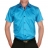Chemise cintrée manches courtes turquoise à opposition motifs<a title='composition florale pour la saint-valentin' href='http://www.familyby.com/boutiques/detailCategorie/4211' style='text-decoration:none; color:#333'><strong> fleur</strong></a>is bleus