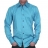 Chemise cintrée turquoise estival en popeline effet satiné