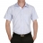 Chemise droite blanche à rayures bleues, manches courtes à opposition, livrée dans son coffret