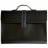 Exacompta Serviette Alhambra simili cuir lisse noir avec patte de fermeture aimantée bicolore noire grise.