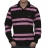 Polo manches longues à rayures noires, grises et roses