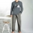 Pyjama Athena Denim long col V anthracite-gris