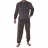 Pyjama en Velours long col Rond Taupe rayures Bleues