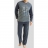 Pyjama long col rond tons bleus en coton