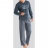 Pyjama long col V Bleu Denim