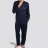 Pyjama long col V coton mercerisé marine