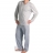 Pyjama long col V gris perle