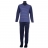 Pyjama long col V Marine à fines rayures grises 100 % coton