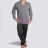 Pyjama: veste col chemise et pantalon anthracite à motifs rectangulaire