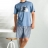 Pyjashort bleu en coton :T-shirt et bermuda denim