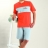 Pyjashort casual en coton :T-shirt orange et bermuda gris clair