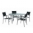 Salon de jardin avec table ovale - coloris argent - 4 chaises matelassees noir