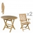 Salon de jardin en teck - Table ronde avec plateau pliant - Lot de 2 chaises de jardin avec accoudoirs, pliable