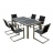 Table de jardin rectangulaire design en resine tressee avec 6 fauteuils flexibles.
