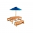 table et bancs avec ombrelle bleue