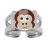 Bague argent rhodié enfant tete singe - réglable