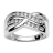 Bague argent rhodié et 2 rails pierres blanches forme vague