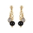 Boucles d'oreille plaqué or pendant boule noire et zirconia nave