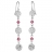 Boucles d'oreille.3 ronds metal martele+2 pierres roses fremoir