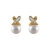 Boucles d'oreilles plaqué or boule blanche et pierres blanches f