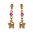 Boucles d'oreilles plaqué or chat et pierre rose fermoir tige