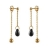 Boucles d'oreilles plaqué or double chainette goutte noire et bo