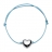 Bracelet cordon coulissant bleu ciel et coeur bombé argent rhodi