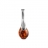 Pendentif boule ovale ambre naturel et argent