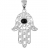 Pendentif grande main de fatma pierre noire argent rhodié