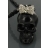 Sautoir Perles Facettées Tête de Mort Noire et Noeud